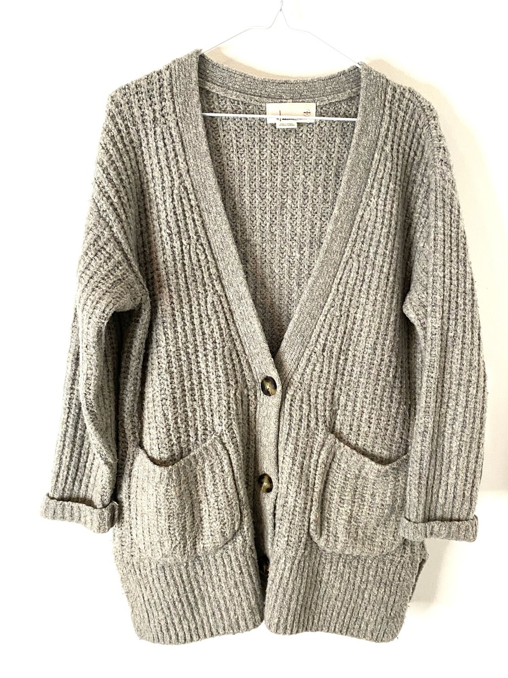 Anthropologie Ursa Grey Merino Wool Blend Oversized Waffle Knit Cardigan
